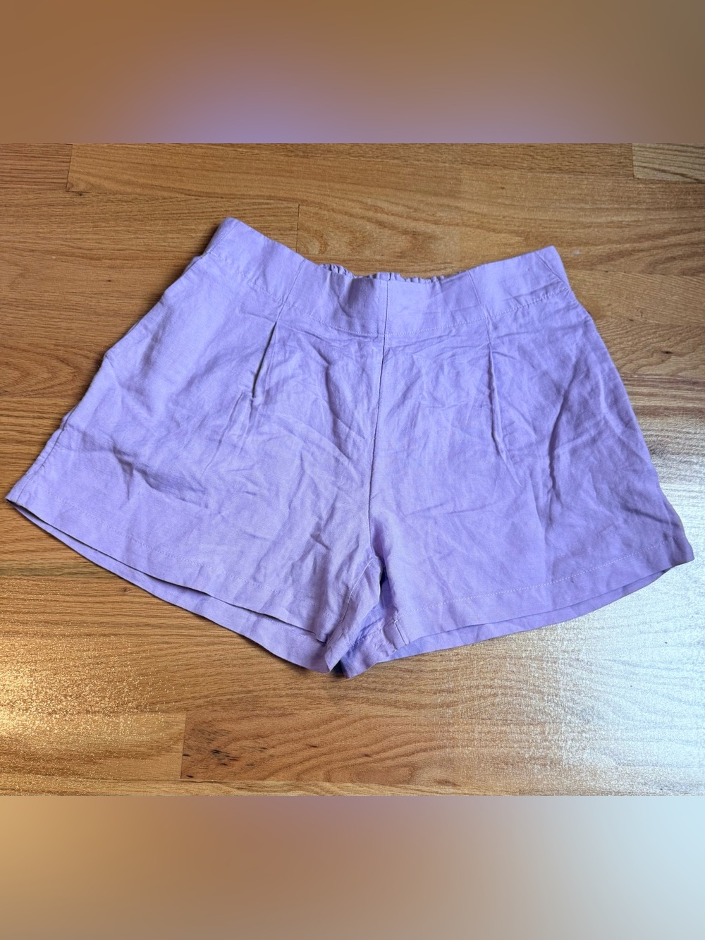 LOFT Lavender Linen High-Waist Pleated Shorts